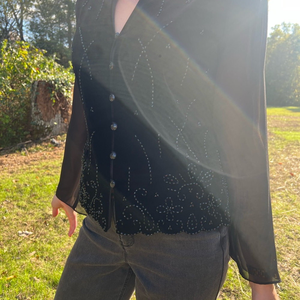 Elegant Black Beaded Women's Blouse